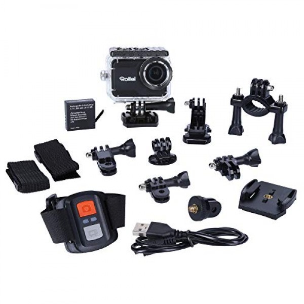 Rollei Actioncam - 4k 비디오 해상도를 지원하는 WiFi 액션 캠, 다양한 액세서리가 포함된 방수 액션 캠코더, 블랙