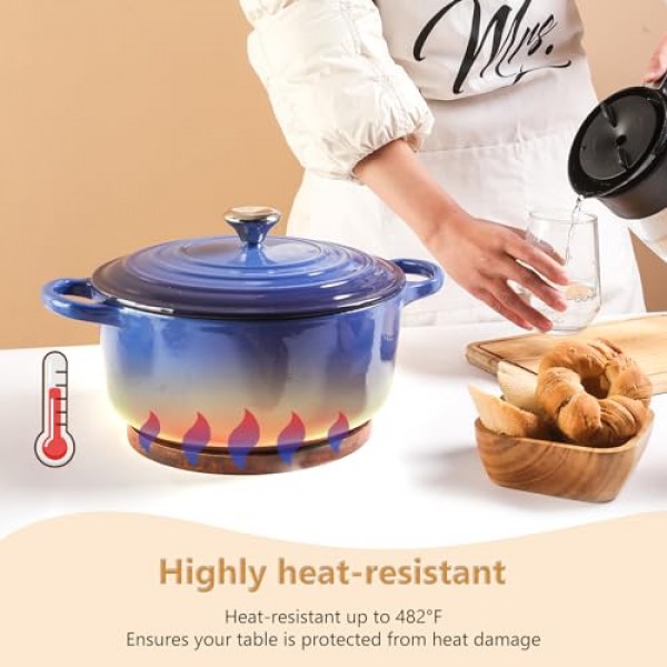 le creuset 네덜란드 오븐용 자석 나무 삼발이, 검은색 실리콘 링이 있는 아카시아 나무, le creuset 에나멜 주철 네덜란드 오븐 및 주철 프라이팬 등용 자석 냄비 홀더 스탠