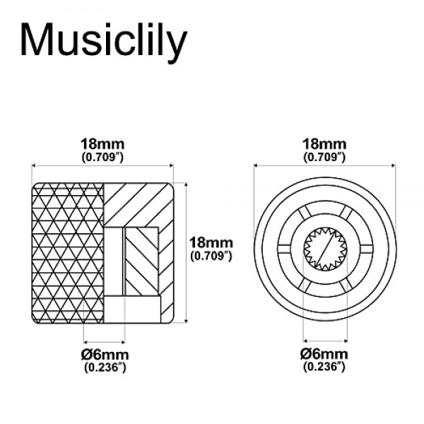Musiclily 미터법 6mm 메탈 기타 플랫 탑 돔 손잡이 펜더 텔레캐스터 텔레 일렉트릭 기타 정밀 베이스, 블랙(4개)용 볼륨 톤 컨트롤 손잡이
