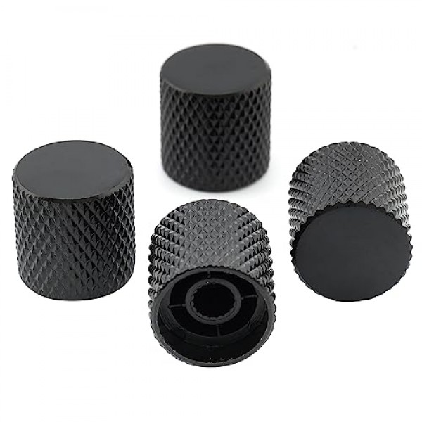 Musiclily 미터법 6mm 메탈 기타 플랫 탑 돔 손잡이 펜더 텔레캐스터 텔레 일렉트릭 기타 정밀 베이스, 블랙(4개)용 볼륨 톤 컨트롤 손잡이