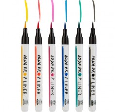 Schmincke - AQUA DROP 안료 기반 수채화 물감, 78702097, 캘리그래피, 핸드 레터링 6 x 수채화 라이너로 채워진 브러시 팁이 있는 6개의 라이너로 구성된 AQUA DROP 세트