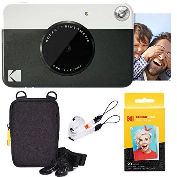 Kodak Printomatic 즉석 카메라(블랙) 기본 번들 + 징크 페이퍼(20매) + 디럭스 케이스