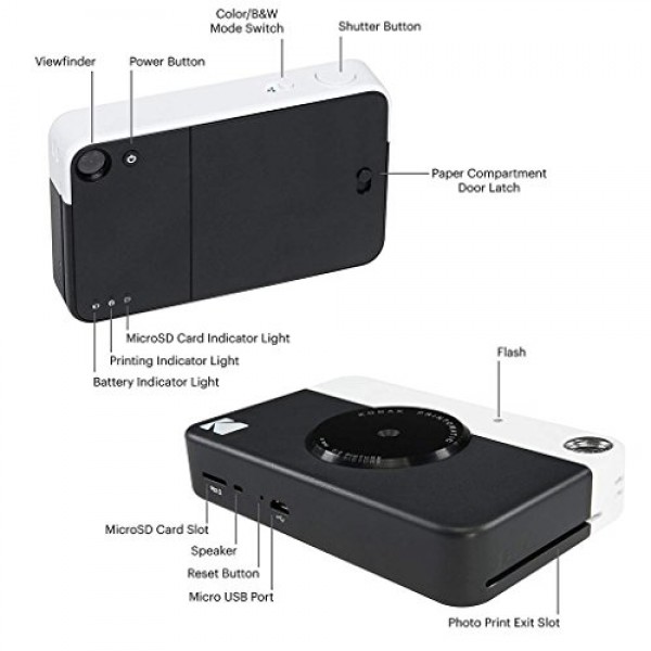 Kodak Printomatic 즉석 카메라(블랙) 기본 번들 + 징크 페이퍼(20매) + 디럭스 케이스