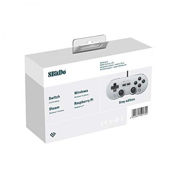 스위치, Windows 및 Raspberry Pi용 8Bitdo Sn30 Pro USB 유선 게임패드(그레이 에디션)