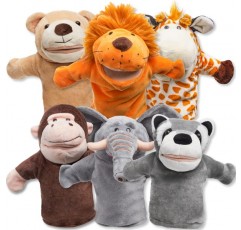 JOYIN 어린이를위한 6 조각 동물 손 인형 장난감 세트, Freunde im Tiergarten, 상상 놀이를위한 움직일 수있는 열린 입이있는 디럭스 플러시 어린이 손 인형