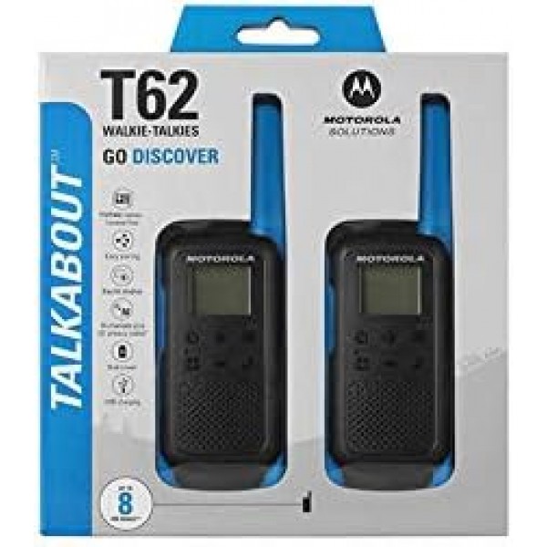 Motorola Talkabout T62 PMR 라디오(2개 세트, PMR446, 16개 채널 및 121개 코드, 범위 8km) 파란색 파란색 단일