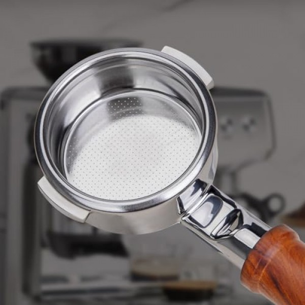 58mm 브레빌 듀얼 보일러 에스프레소 머신용 바텀리스 포터필터 2개 귀 - 로즈우드 핸들 및 더블 샷 필터 바구니 포함 듀얼 보일러, 오라클, 오라클 터치에 적합