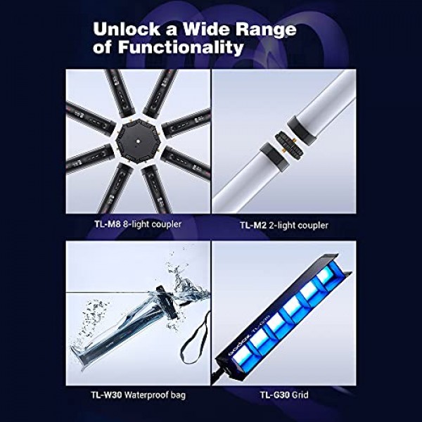 GODOX TL30 RGB 튜브 조명 LED 조명 8W 2700K-6500K 내장 리튬 배터리 스마트폰 앱 제어(TL30)