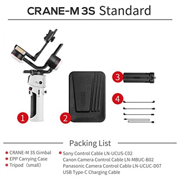 Zhiyun Crane-M3 S 미러리스 카메라, 스마트폰, 액션 카메라용 3축 핸드헬드 짐벌 안정기 올인원 디자인, Hero10/9/8 5/6/7 A6600 14 13 12 XS-Pro Max와 호환 가능