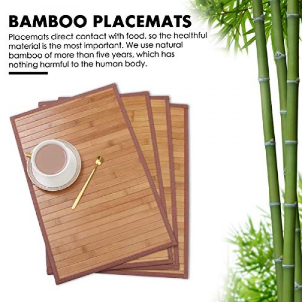 식탁용 대나무 식탁매트, 식탁매트 4개 세트, 얼룩 방지, 내열성 식탁매트, 내구성이 뛰어나고 견고한 식탁용 식탁 매트(1218인치, 원본)