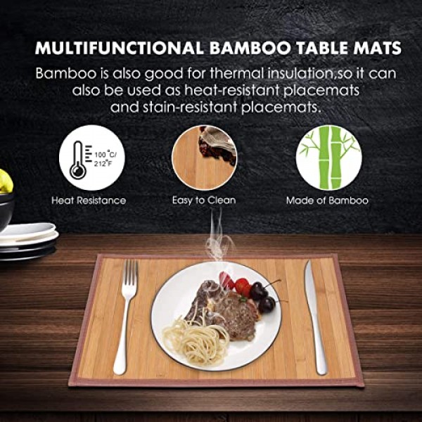 식탁용 대나무 식탁매트, 식탁매트 4개 세트, 얼룩 방지, 내열성 식탁매트, 내구성이 뛰어나고 견고한 식탁용 식탁 매트(1218인치, 원본)
