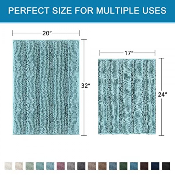 H.VERSAILTEX 욕실용 매우 두꺼운 셔닐 스트라이프 패턴 목욕 깔개 미끄럼 방지 - 바닥, 실내, 출입구용 부드러운 플러시 털복숭이 매트(아쿠아 헤이즈, 32 x 20 플러스 24 x 1