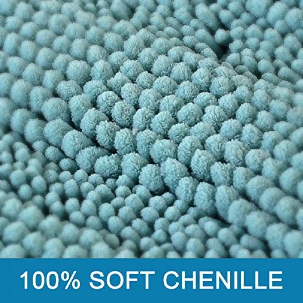 H.VERSAILTEX 욕실용 매우 두꺼운 셔닐 스트라이프 패턴 목욕 깔개 미끄럼 방지 - 바닥, 실내, 출입구용 부드러운 플러시 털복숭이 매트(아쿠아 헤이즈, 32 x 20 플러스 24 x 1