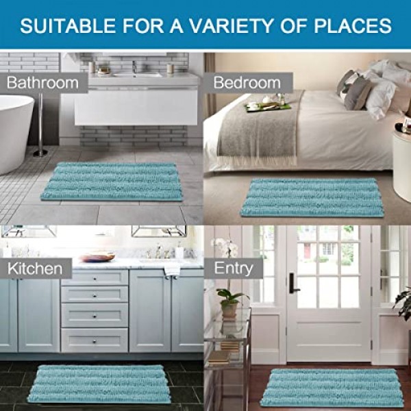 H.VERSAILTEX 욕실용 매우 두꺼운 셔닐 스트라이프 패턴 목욕 깔개 미끄럼 방지 - 바닥, 실내, 출입구용 부드러운 플러시 털복숭이 매트(아쿠아 헤이즈, 32 x 20 플러스 24 x 1