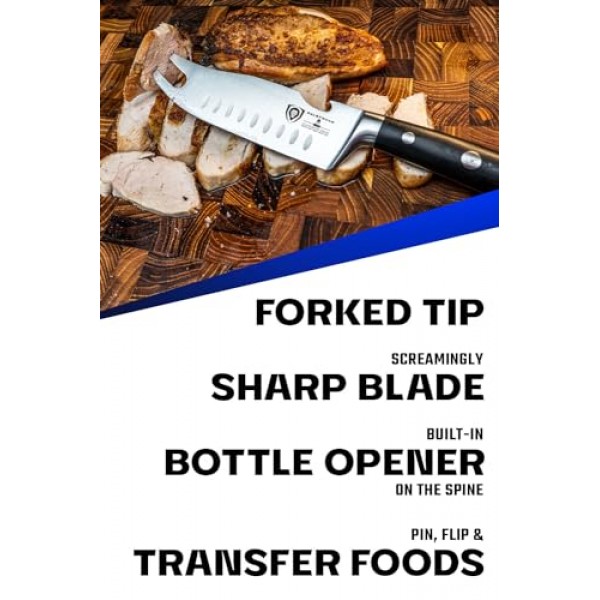 Dalstrong BBQ Pitmaster 고기 칼 - 8인치 - 검투사 시리즈 엘리트 - 단조 고탄소 독일강 - 포크 팁 및 병따개 - G10 핸들 - 슬라이스 주방 칼 - NSF 인증