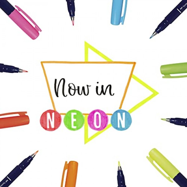 톰보우 56437 후데노스케 네온 브러쉬 펜 6팩. 서예와 예술 그림을 위한 다양한 네온 컬러의 하드 팁 후데노스케 브러시 펜