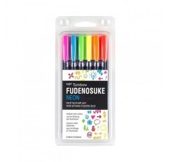 톰보우 56437 후데노스케 네온 브러쉬 펜 6팩. 서예와 예술 그림을 위한 다양한 네온 컬러의 하드 팁 후데노스케 브러시 펜