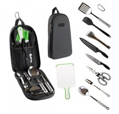 Life 2 Go 10개 캠프 조리 도구 세트 및 야외 주방 용품 조리기구 키트, 캠핑, 하이킹, 여행, 바비큐 그릴용 휴대용 소형 운반 케이스 스테인레스 스틸 액세서리 스푼 및 