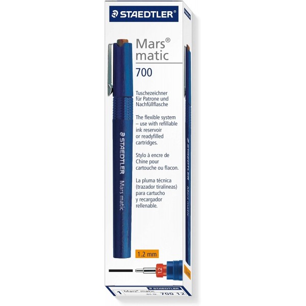 Staedtler Mars matic 잉크 펜, 선 폭 1.2mm, 최대 정밀도, 이중 밀봉 덕분에 마르지 않음, 균일한 잉크 방출, 카드보드 포장의 잉크 펜, 700 12