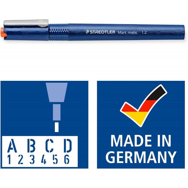 Staedtler Mars matic 잉크 펜, 선 폭 1.2mm, 최대 정밀도, 이중 밀봉 덕분에 마르지 않음, 균일한 잉크 방출, 카드보드 포장의 잉크 펜, 700 12