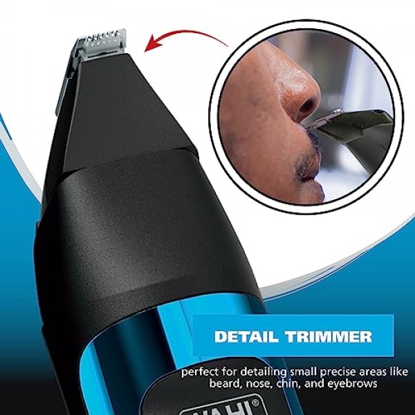 Wahl MANSCAPER 충전식 디럭스 헤어 트리머 및 면도기(안전 터치 분리형 스테인레스 스틸 정밀 블레이드 포함)로 전체 바디 그루밍 및 모발 관리용 - 모델 5708