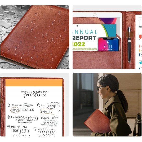 GUYUCOM A4 회의 폴더, Personal Organizer 폴더 A4(클립보드 포함), 파일 케이스, 카드 홀더, 사무용 포켓(브라운)