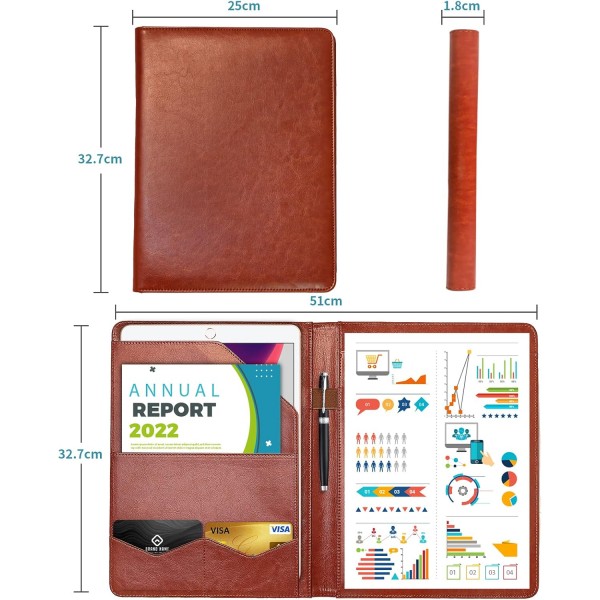 GUYUCOM A4 회의 폴더, Personal Organizer 폴더 A4(클립보드 포함), 파일 케이스, 카드 홀더, 사무용 포켓(브라운)