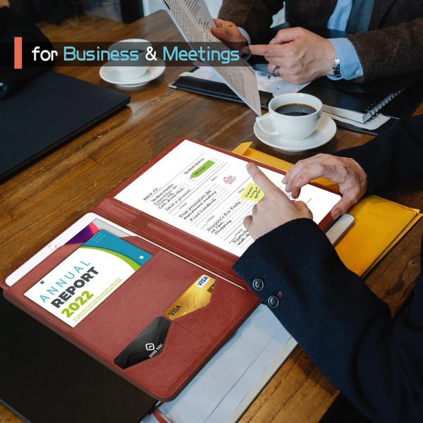 GUYUCOM A4 회의 폴더, Personal Organizer 폴더 A4(클립보드 포함), 파일 케이스, 카드 홀더, 사무용 포켓(브라운)