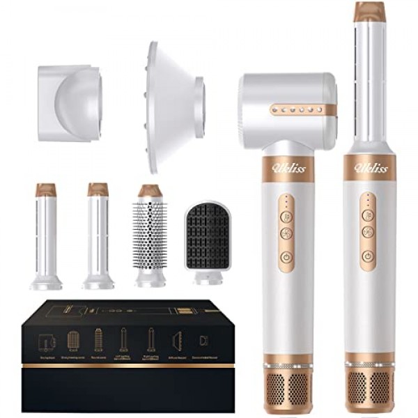 UKLISS 다이아몬드가 포함된 110,000rpm 헤어 드라이어, 2023 새로운 7-in-1 에어 헤어 스타일러(헤어 드라이어 포함), 열풍 브러시, 컬링 아이언, 마사지 열풍 브러시, 디퓨저,