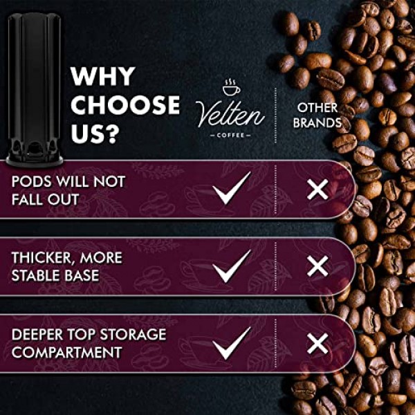 Nespresso Vertuo 캡슐과 호환되는 포드 회전목마 홀더, 360° 회전 가능한 검정색 대용량 42개 포드 보관함, 설탕, 크림 또는 액세서리를 위한 중앙 정리함