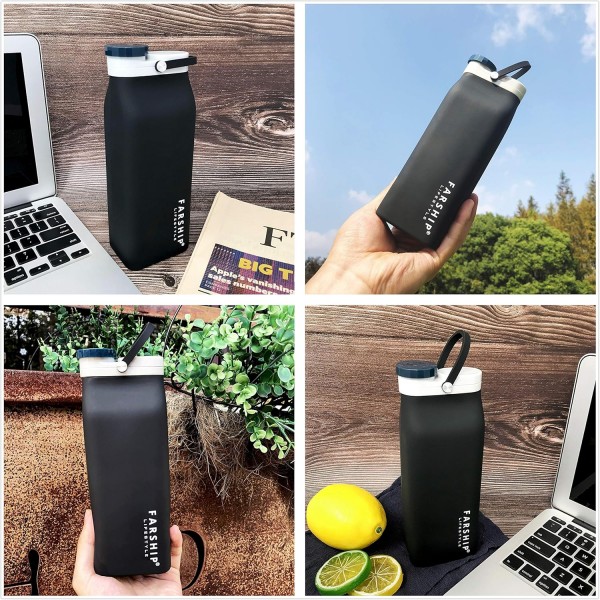 Farship Lifestyle 접을 수 있는 실리콘 물병 5색 경량 누출 방지 및 BPA 프리(블랙, 590ml) 블랙 20oz