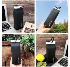 Farship Lifestyle 접을 수 있는 실리콘 물병 5색 경량 누출 방지 및 BPA 프리(블랙, 590ml) 블랙 20oz