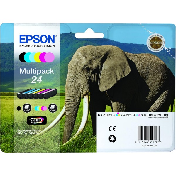 Epson Expression Photo XP-55 Wi-Fi 프린터, 흰색, Amazon Dash Replenishment Ready 및 24 시리즈 Elephant Claria Photo HD 멀티팩 잉크 카트리지 XP55 + 잉크 카트리지