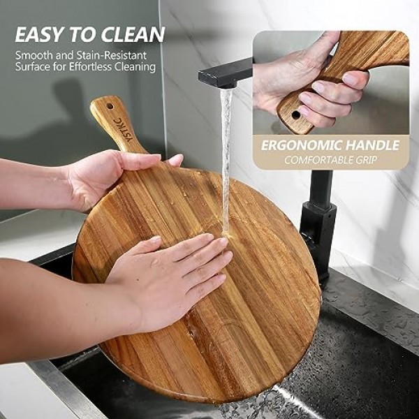 손잡이가 있는 YSTKC 아카시아 나무 원형 도마 14