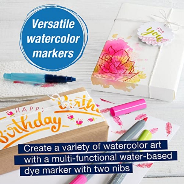 Faber-Castell Goldfaber 아쿠아 듀얼 팁 수채화 마커 - 12개의 수채화 브러시 펜, 성인용 수채화 마커, 리얼 브러시 펜촉 및 파인라이너 팁 아트 마커