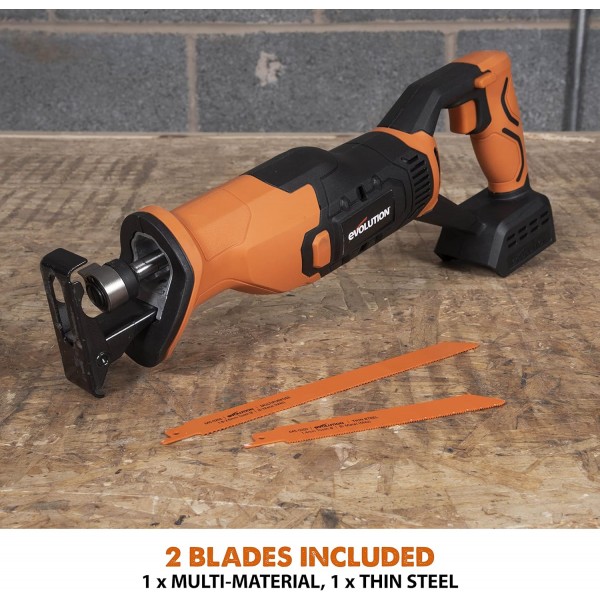 Evolution 전동 공구 R150RCP-Li 왕복 톱, 복합 재료 절단 - 왕복 톱날 2개 포함 - 배터리 미포함, 블랙/오렌지(104-0001) 무선 왕복 톱 R150RCP-LI