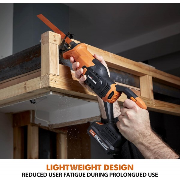 Evolution 전동 공구 R150RCP-Li 왕복 톱, 복합 재료 절단 - 왕복 톱날 2개 포함 - 배터리 미포함, 블랙/오렌지(104-0001) 무선 왕복 톱 R150RCP-LI