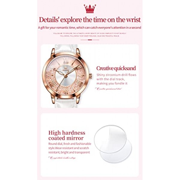 OLEVS 여성용 일본 쿼츠 시계 여성 패션 Quicksand 다이얼 가죽 3ATM 방수 여성용 시계 팔찌 선물 세트, 스트랩.