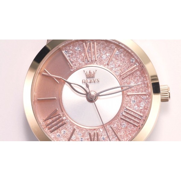 OLEVS 여성용 일본 쿼츠 시계 여성 패션 Quicksand 다이얼 가죽 3ATM 방수 여성용 시계 팔찌 선물 세트, 스트랩.