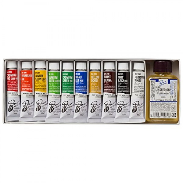 홀바인 듀오 아쿠아 오일 컴팩트 10개 세트, 10ml 튜브 + 40ml 아마씨유