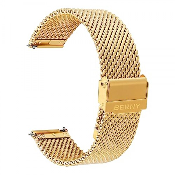 남성 여성용 BERNY 스테인레스 스틸 메쉬 시계 밴드, 퀵 릴리스 조정 가능한 밀라노 시계 스트랩, 이중 안전 걸쇠가 있는 견고한 금속 시계 팔찌 골드 블루
