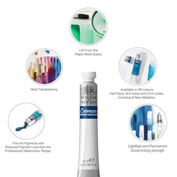 Winsor & Newton Cotman 수채화 물감, 8ml(0.27-oz) 튜브, 코발트 블루 색상