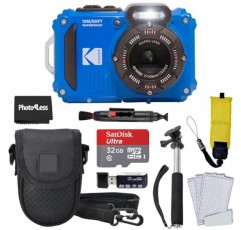 Kodak PIXPRO WPZ2 견고한 방수 충격방지 디지털 카메라 16MP 4X 광학 줌 1080P 풀 HD 비디오, 2.7인치 LCD(블루), 32GB SD 카드, 블랙 컴팩트 카메라 케이스, 플로팅 스트랩, 번들(7개