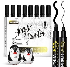 Tesquio 블랙 페인트 마커, 8 팩 듀얼 팁 아크릴 페인트 펜, 목재, 암석 그림, 캔버스, 석재, 유리, 세라믹에 이상적
