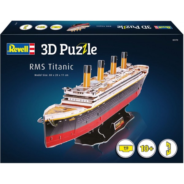 Revell 3D 퍼즐 00170 I RMS 타이타닉 I 113조각 I 남녀노소 누구나 즐길 수 있는 4시간 조립 I 10세부터 I 유명한 유람선 RMS 타이타닉을 직접 조립해 보세요