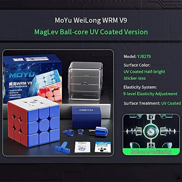 LiangCuber Moyu Weilong WRM V9 UV 플래그십 MagLev 3x3 스피드 큐브, 볼 코어 자석 Weilong WR M v9 자기 3x3 스티커 없는 큐브(MagLev+볼 코어(UV 코팅))