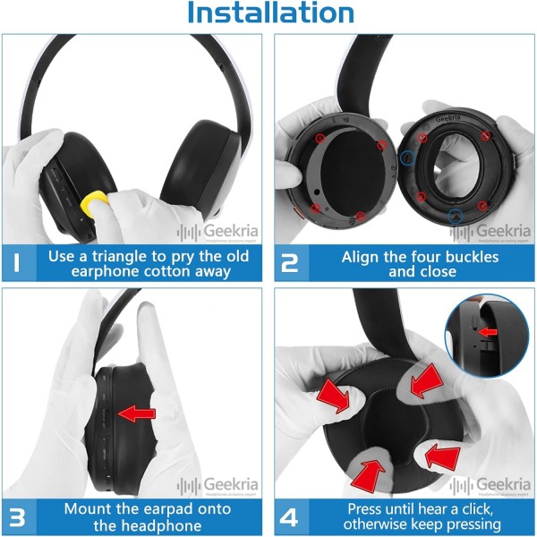 Sony Playstation 5 Pulse 3D PS5 무선 헤드폰 이어 패드, 헤드셋 이어 패드 교체 부품(검은색)과 호환되는 Geekria Comfort 하이브리드 벨루어 교체용 이어 패드