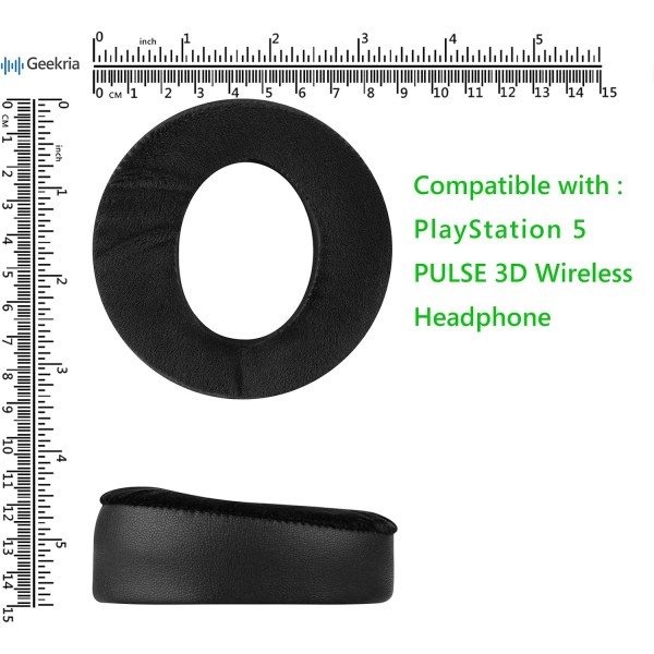 Sony Playstation 5 Pulse 3D PS5 무선 헤드폰 이어 패드, 헤드셋 이어 패드 교체 부품(검은색)과 호환되는 Geekria Comfort 하이브리드 벨루어 교체용 이어 패드