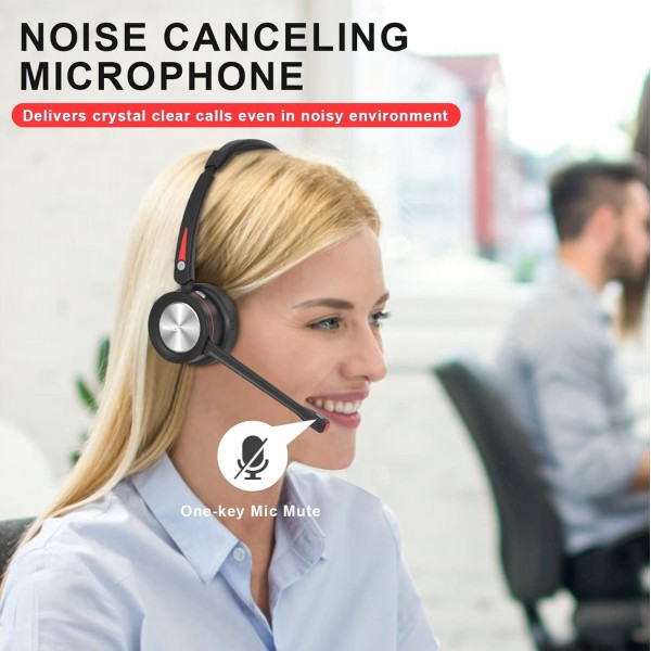 MAIRDI PC용 마이크가 있는 무선 헤드셋, 트럭 운전사를 위한 마이크가 있는 5.2 블루투스 헤드셋 사무실 콜 센터 40시간 재생 작업 팀 듀오용 블루투스 헤드셋