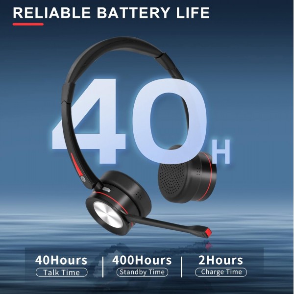MAIRDI PC용 마이크가 있는 무선 헤드셋, 트럭 운전사를 위한 마이크가 있는 5.2 블루투스 헤드셋 사무실 콜 센터 40시간 재생 작업 팀 듀오용 블루투스 헤드셋